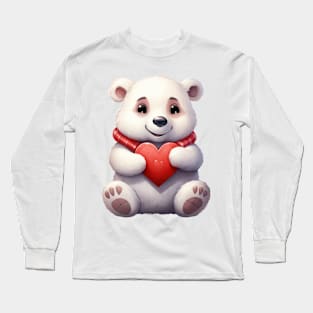 Valentine Polar Bear Holding Heart Long Sleeve T-Shirt